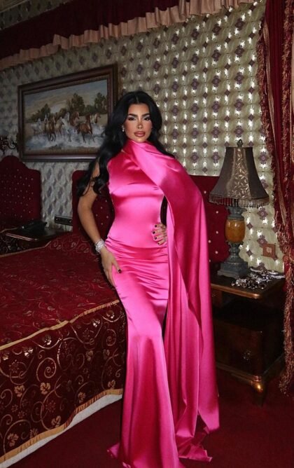 robe soirée setain longe  soyeux en Rose